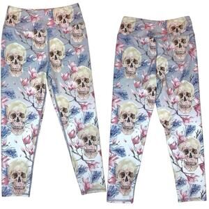 Evolution & Creation Floral Skull Leggings M Whimsigoth Athletic Athleisure Goth